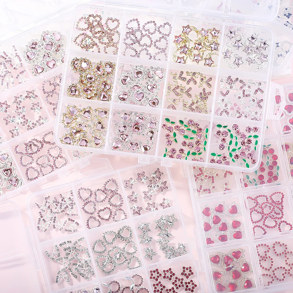 Heart Nails Charms 3D White Pink Series Red Type Alloy Crystal Cherry Rhinestone Nail Art DIY Manicure Accessories Resin Crystal