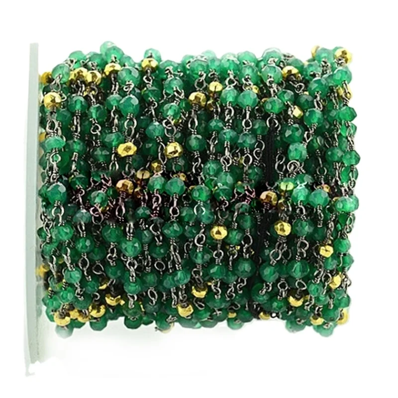 DIY Finding Green Onyx And Golden Pyrite Gemstone Rosary Chain Beads