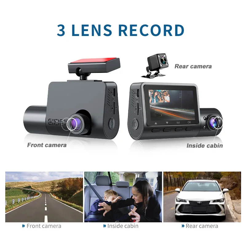3 Channel 1080P Full HD IR Night Vision Dash Cam Car Camera DVR Recorder Black Box DashCam AD-516