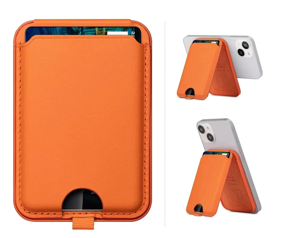 Genuine Leather Wallet with Magnet ring Card Holder Foldable Stand for MagSafe for iPhone 14 for iPhone 14 Pro