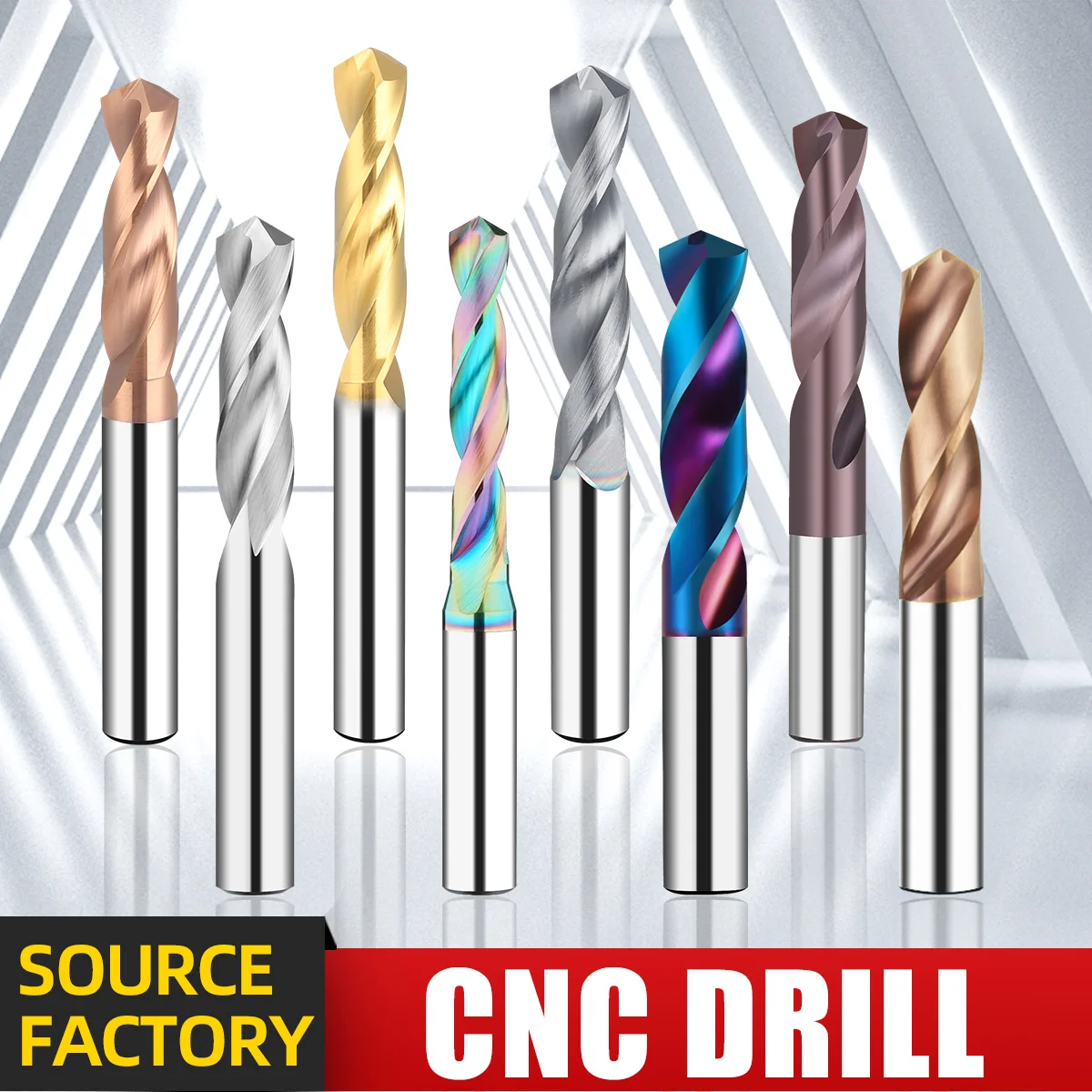 cnc tungsten solid carbide drill bit for metal hardened steel nano coating two flute  carbide twist cnc drill bit hrc45/55/65