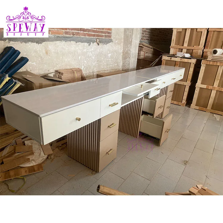 Fashion Nails Bar Station Salon Furniture 4 seaters Luxury Modern  Nail Tables Nail Desk Manicure Table with marble top