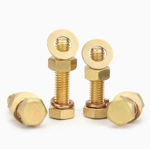 Copper hexagon bolt nut set brass flat washer spring washer combination bolts