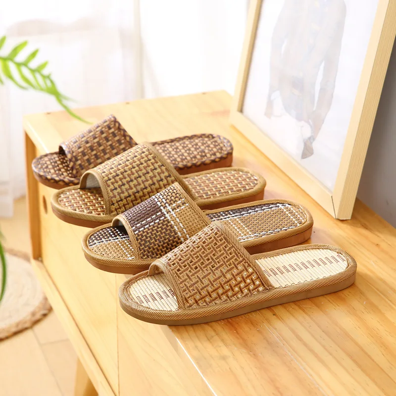 Men Natural Bamboo Rattan Summer Comfort Slippers Women Indoor Home Slippers Non-slip Slippers For Unisex