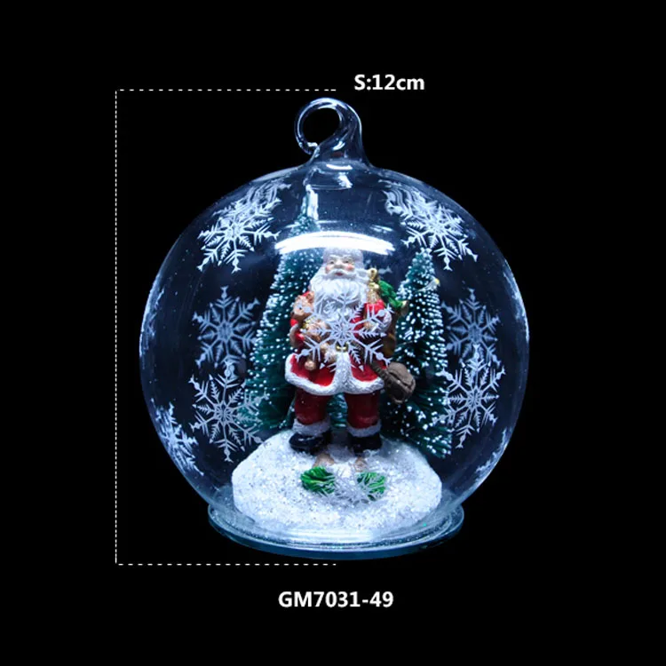 12cm Decorative Glass hanging balls LED lighted Resin Angel inside snow Christmas decoration