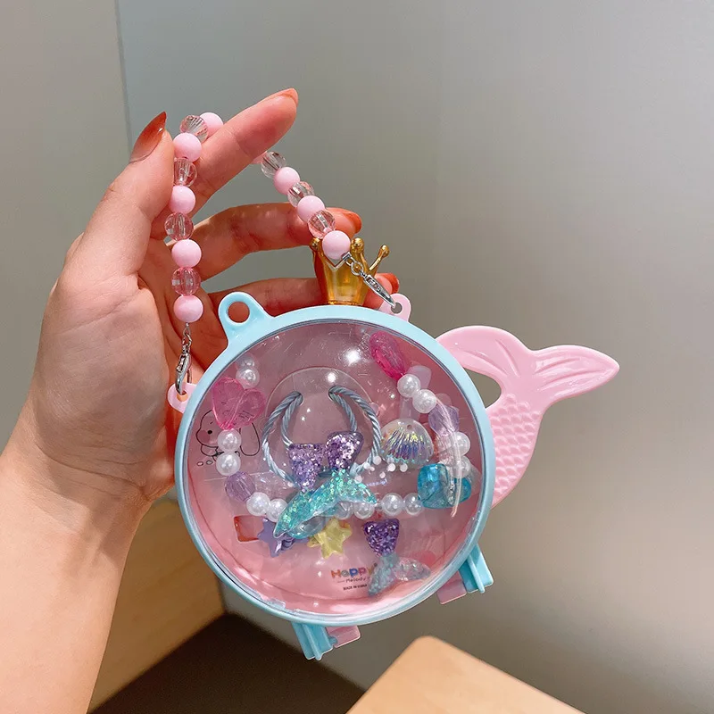 Beautiful mermaid jewelry set for baby girls Princess Elsa makeup necklace bracelet earrings ring set kids gift