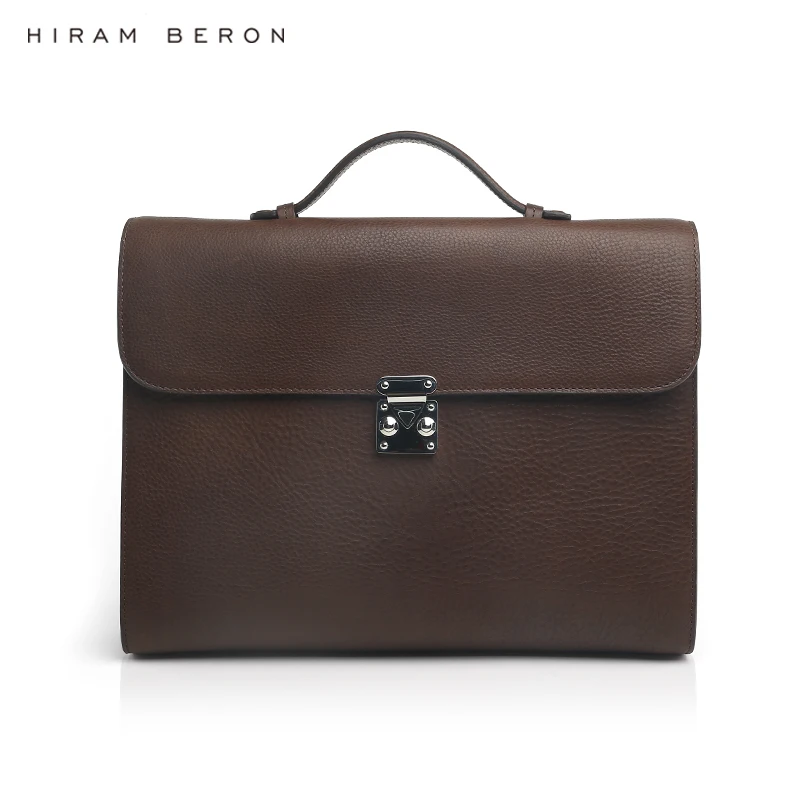 Hiram Beron Wholesale OEM Full Grain Italian Vegetable Tanned Leather Brown Leather Laptop Briefcase Handbag