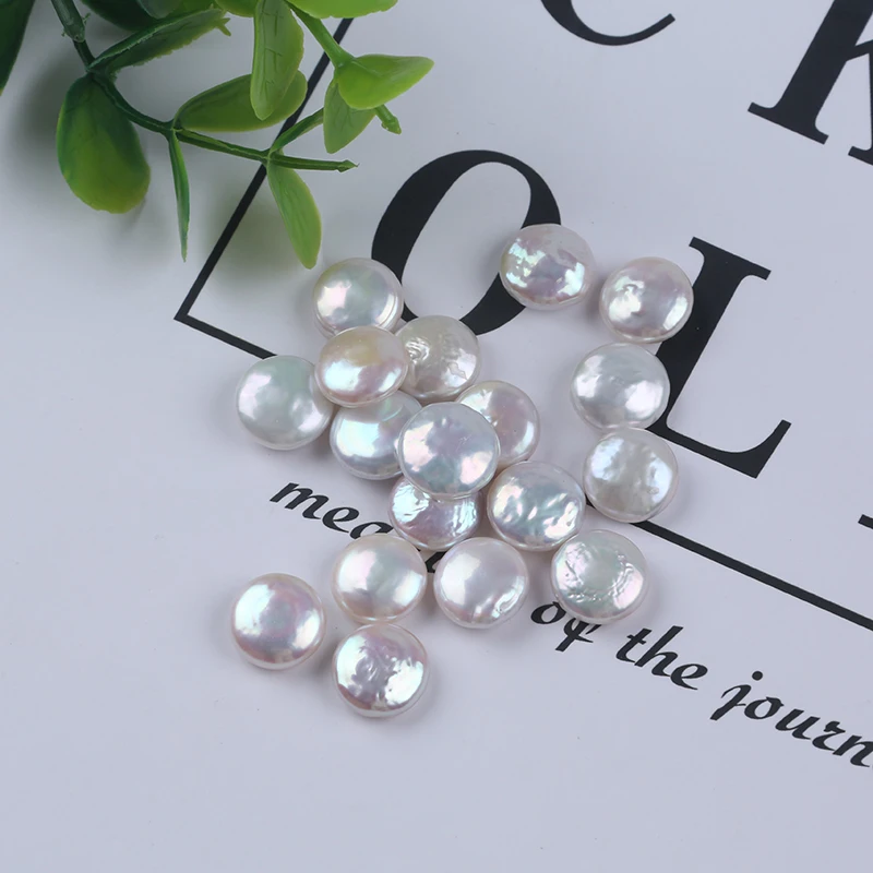 10-11mm  White Coin Shape Cultured Freshwater Pearl Baroque Loose Beads High Luster Flawless