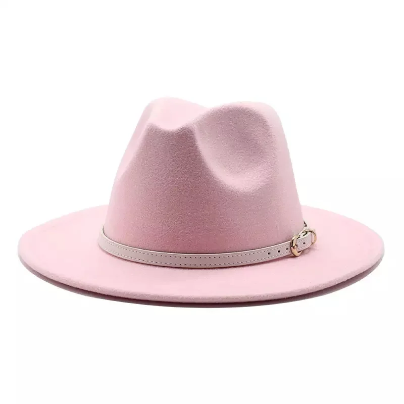 Quality Big edge Winter wool Fedora Hat Women Men Felt Hats with Metal Chain Decor Panama Fedoras Chapeau Sombrero