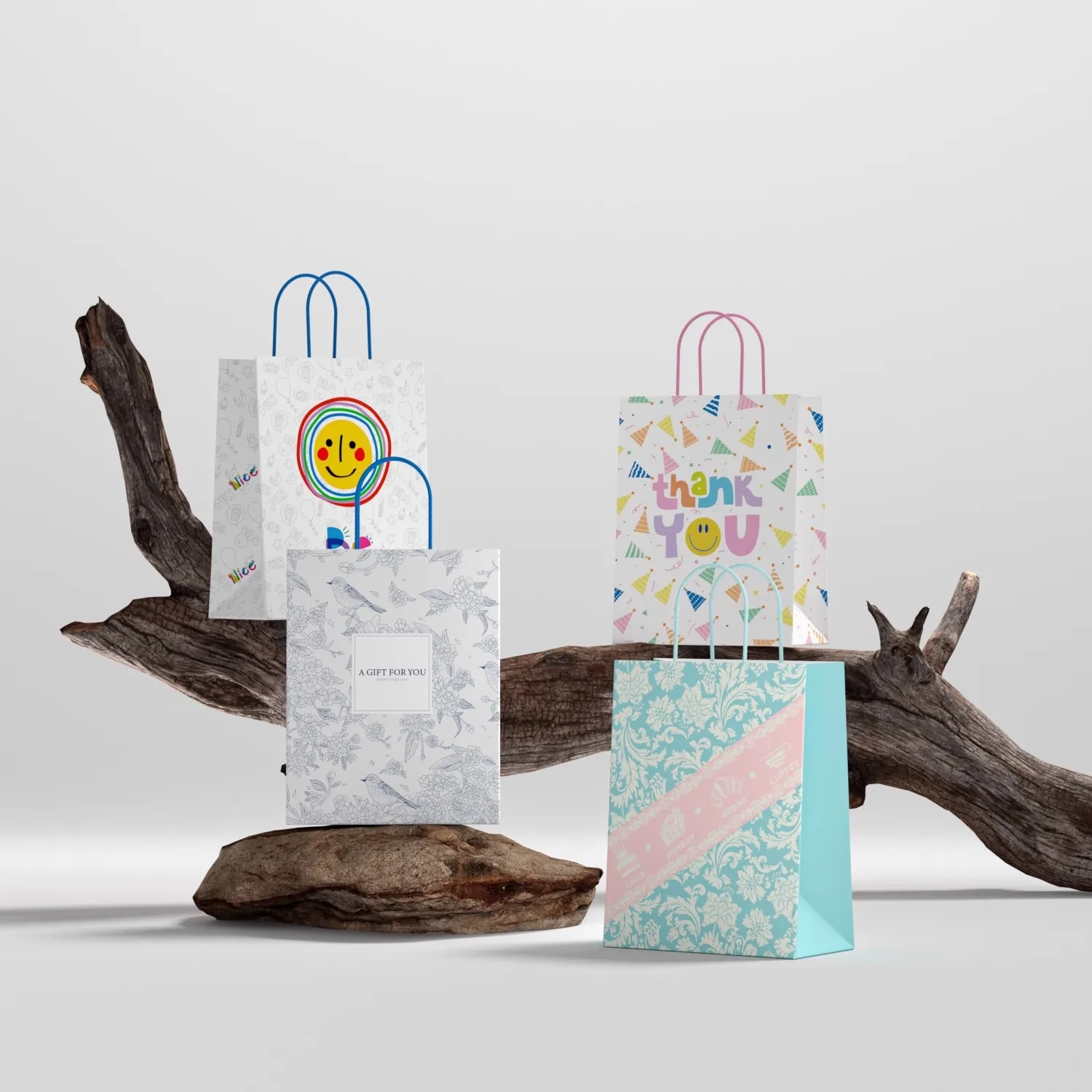 Made in China Custom Wholesale Cute Cartoon Senior Children Gift Bag Kraft Paper Tote Packaging Bags