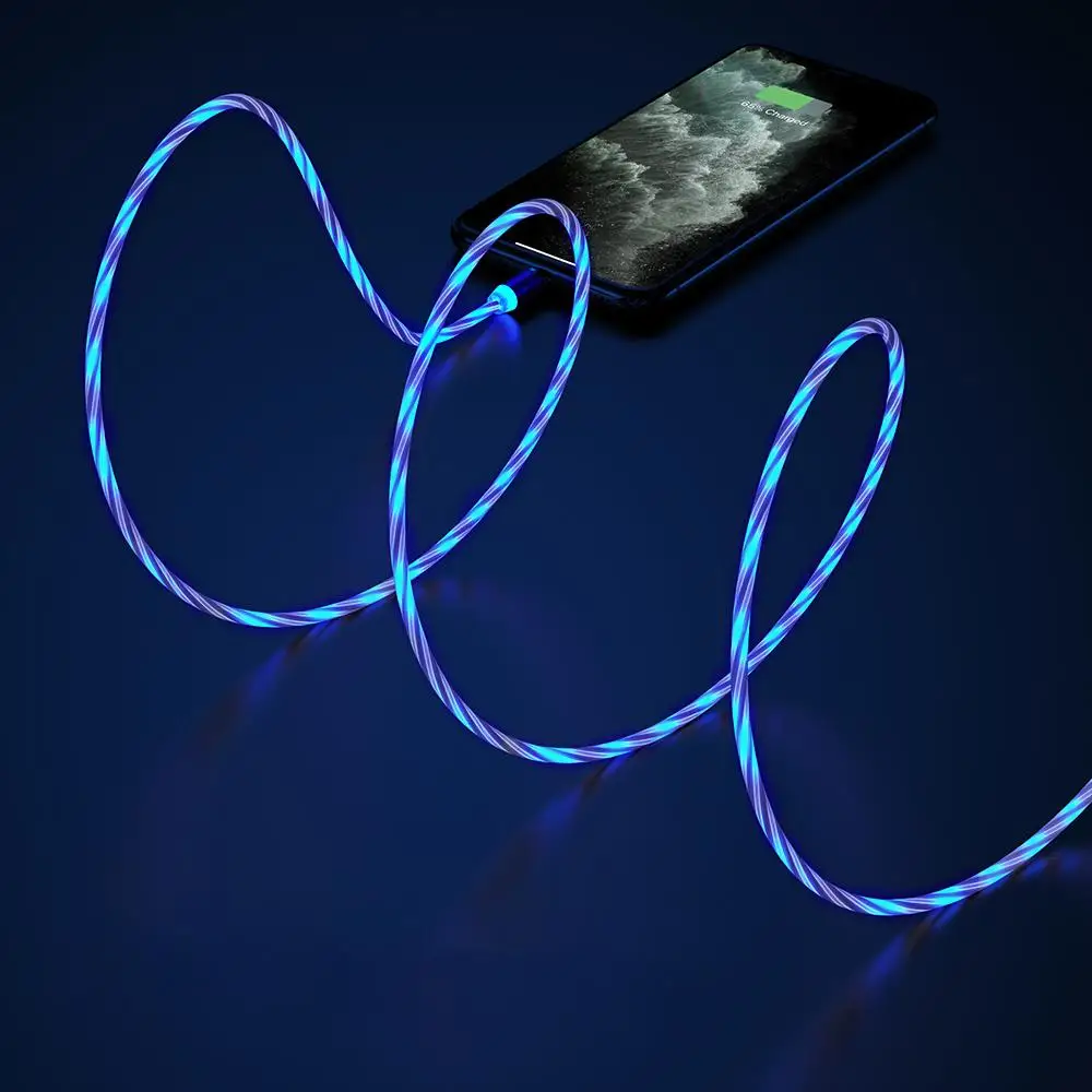 DHL Free Shipping 1 Sample OK FLOVEME New Luminous LED Flowing Usb Magnetic Charger Cable For iPhone Micro USB Type C