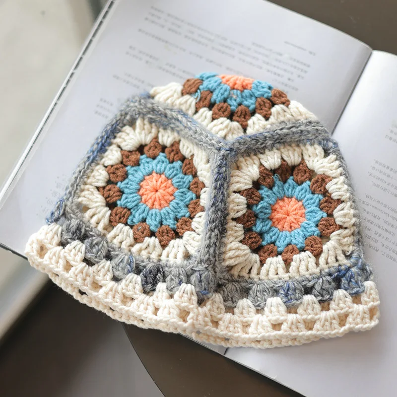 Wholesale Custom Fashion Handmade Crochet Bucket Hat Granny Crochet Flower Customized Knitted Bucket Hat For Women