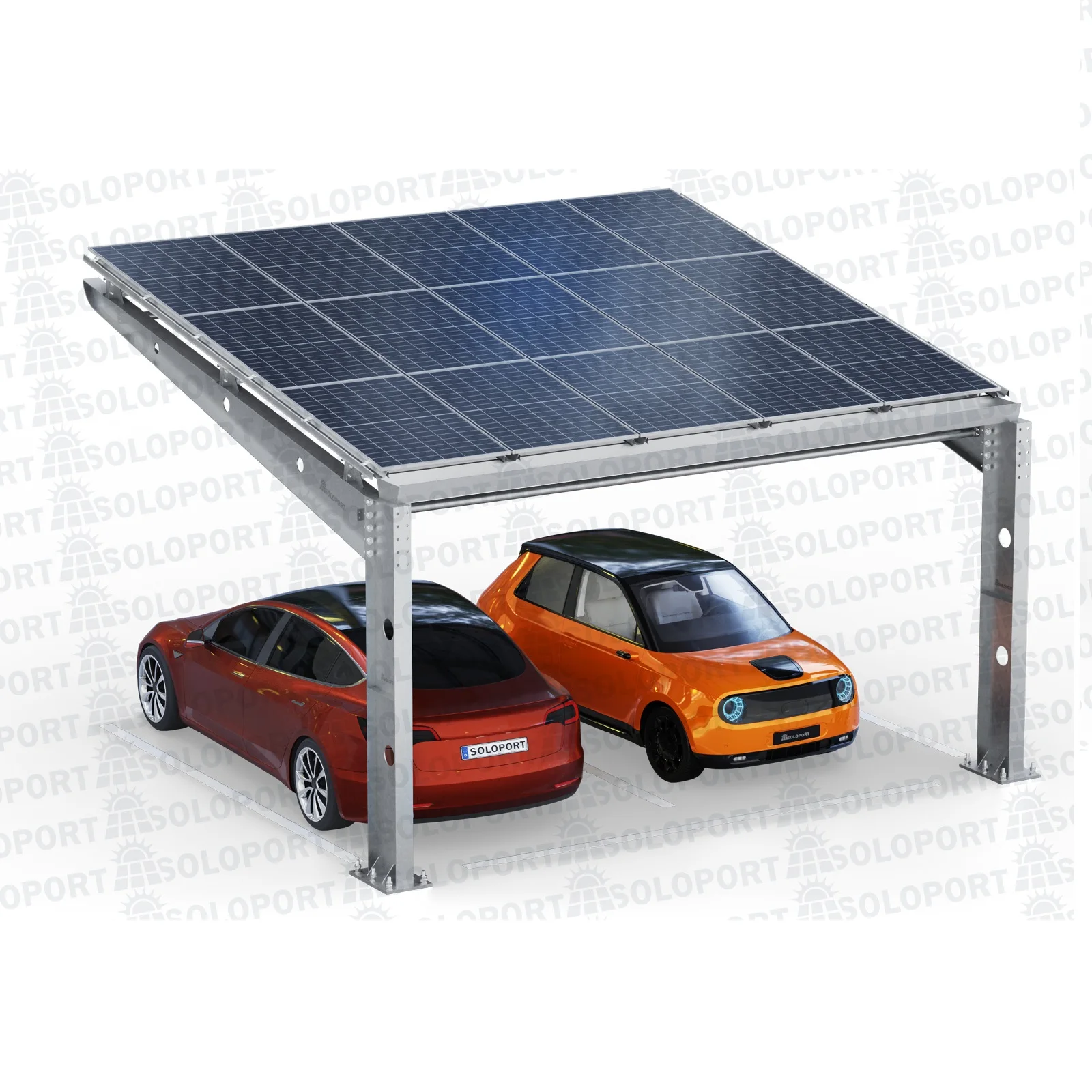 Soloport бренд PP2-G6300 односторонний навес для автостоянки 15 солнечных модулей стальная/металлическая крыша полевые гаражи