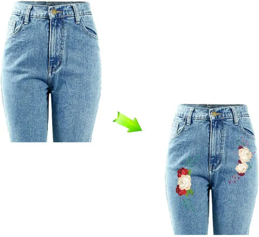 Flower Iron on Sticker Heat Transfer Patches 10 PCS Appliques Decals for T-Shirt Jeans Backpacks Jackets Dress Clothing Art