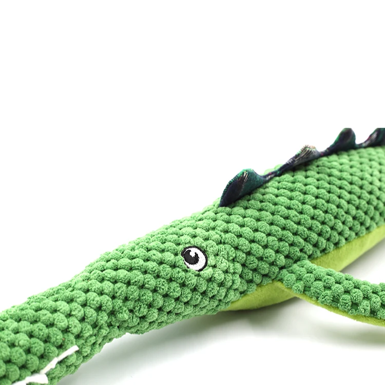 
Custom funny corn kernels curve green crocodile squeaky soft dog chew toy 