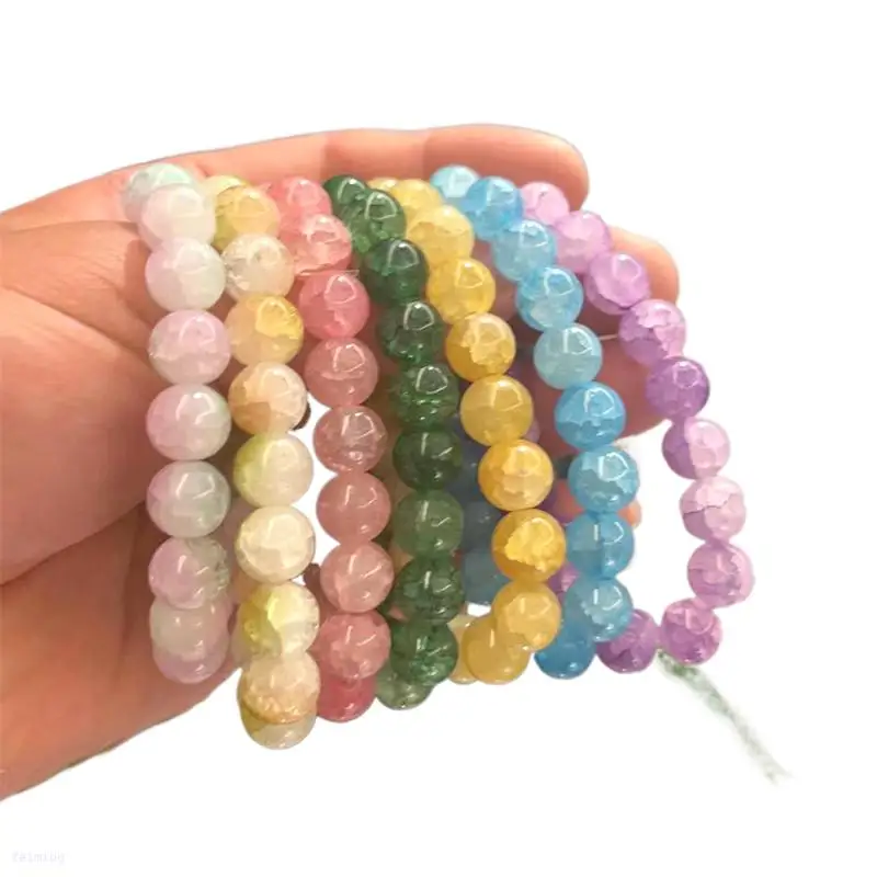 FM Wholesale 10mm Colorful cute student girl beaded bracelet women jewelry fashion Crack glass beads bracelets