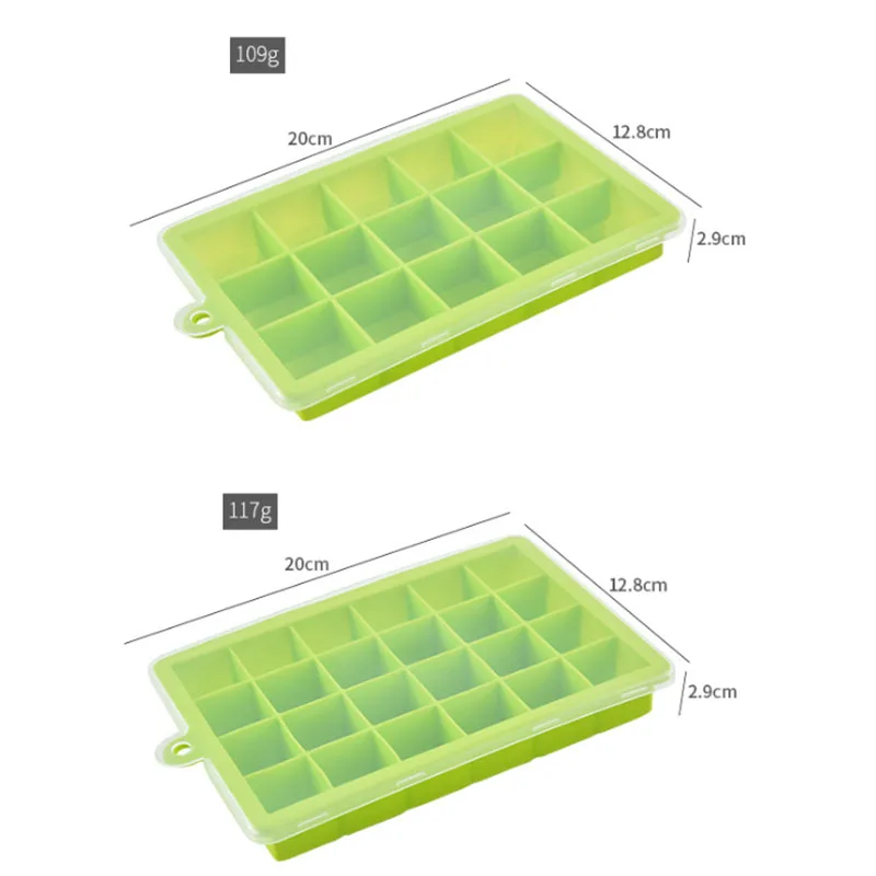 BPA Free Durable Ice Mold Maker Easy Release Flexible 15 Holes Silicone Ice Cube Tray Mould With Lids Kitchen ware