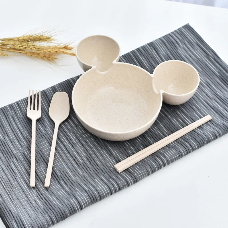 Kid Cartoon Mouse Lunch Box Children Baby Rice Feeding Bowl Plastic Snack Plate Tableware