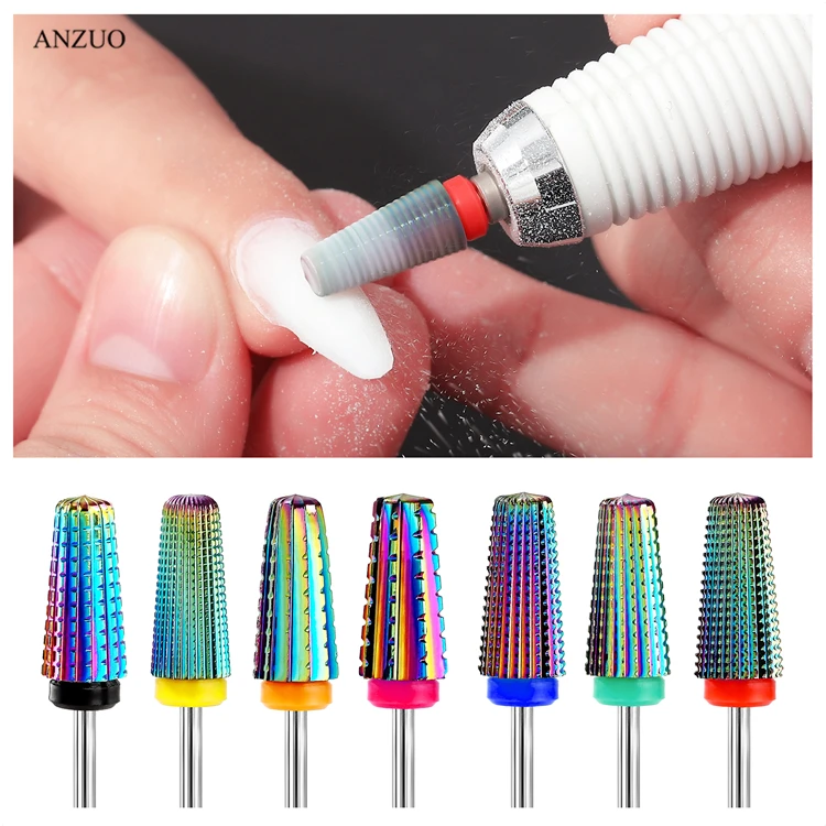 Tungsten steel 5 in 1 Left Right Hand Tapere Nail Drills Carbide Drill Bit Electric Machine Cutter polishing Tools Rainbow