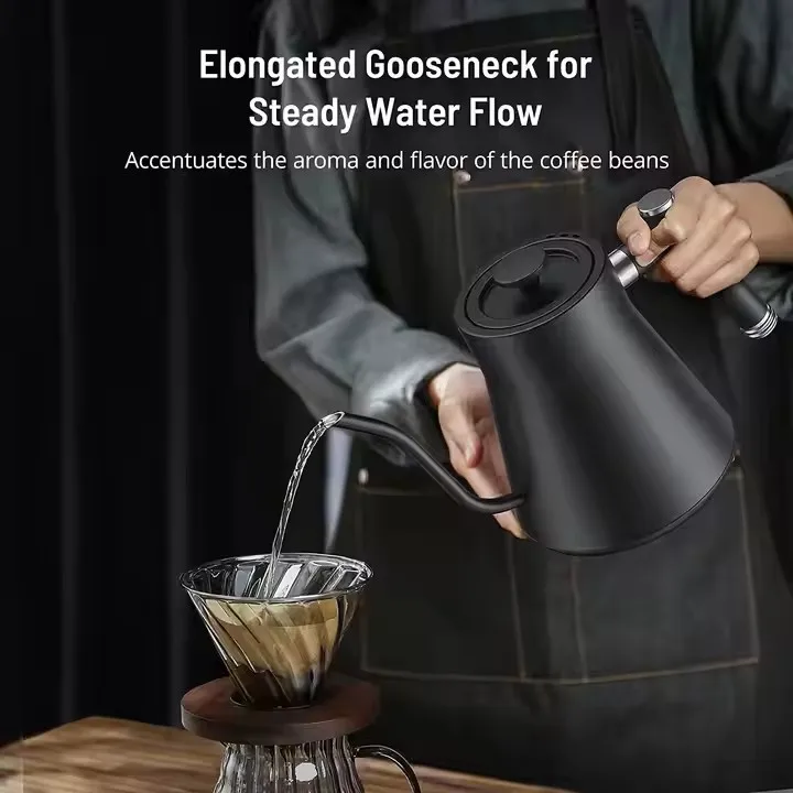 OEM Digital Smart Wifi Coffee Kettle with Gooseneck Wooden Handle Long Neck Boiling Hot Water Tea Kettle for Home Car for Hotels