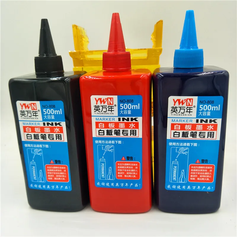 Hot Sale Bottle 500ml Refill Ink for Refilling Inks Whiteboard Marker Pen Black Red Blue 3 Colors School Office Supplies