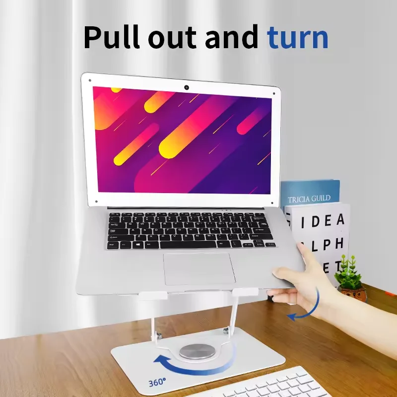 Great Roc Metal Laptop Mount Folding Notebook Stand Riser with 360 Rotation Base Laptop Stand Riser fit for 17 inch