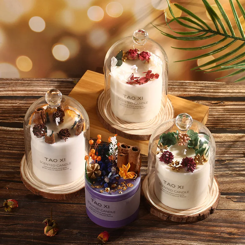 Beeman Aromatherapy Soy Wax Dried Flower Scented Candle With Glass Jar