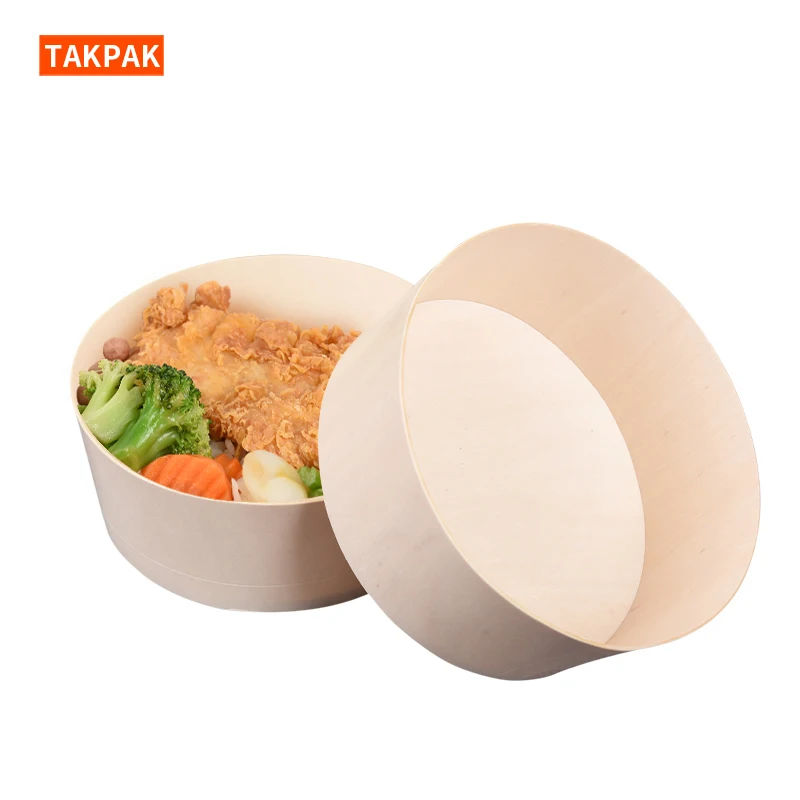 Pizza Sandwich Box Vegetarian Food Tray With Lid Wooden Food Container Wholesale Wood Packaging