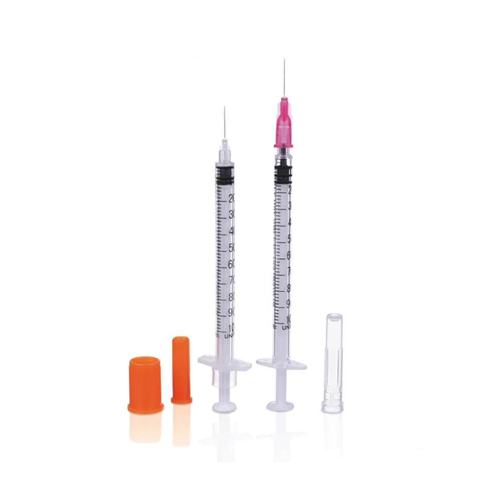 Factory wholesale Insulin Syringe Disposable Medical Plastic 0.5cc 1cc 0.3 0.5 1 cc With Without Needle Orange Cap Latex Free CE