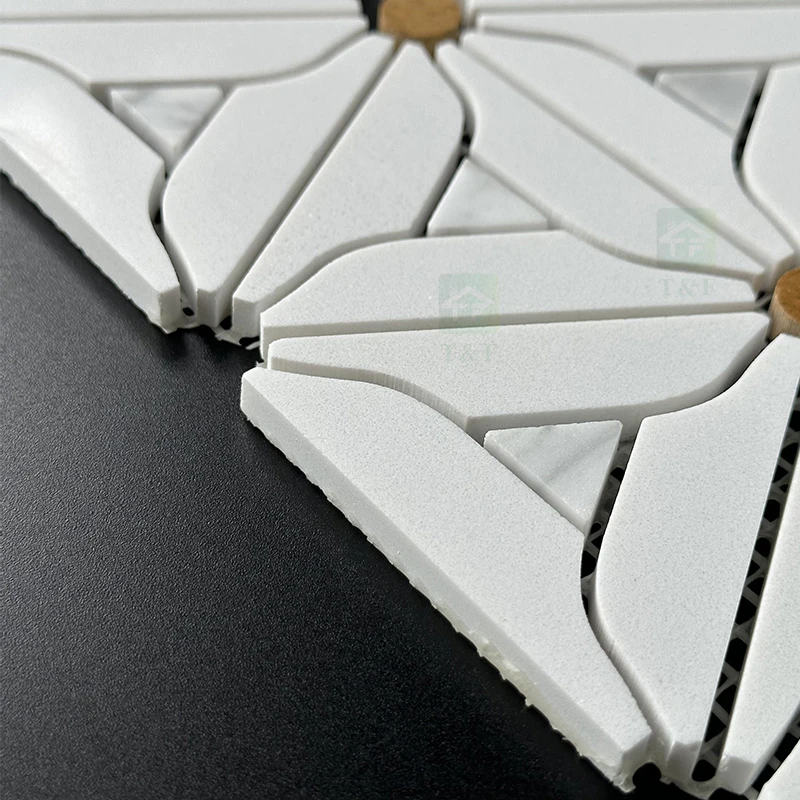 Natural Marble Stone Waterjet Flower Mosaic Personalised Background Wall Balcony Washroom Tiles