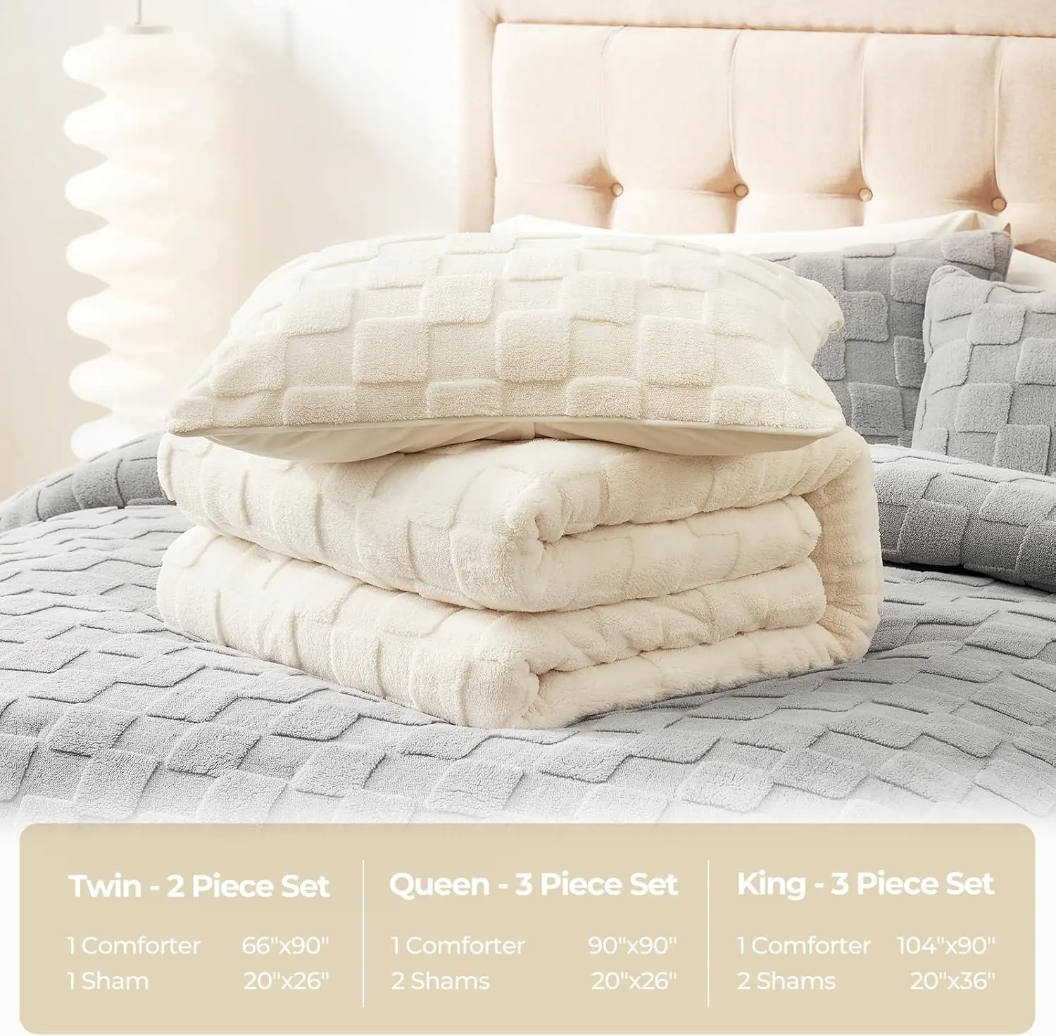 Fluffy Multi Size Jacquard Checkered Comforter Set Soft Sherpa Comforter 3pcs Warm Bedding Set with 2 Pillowcases for Winter