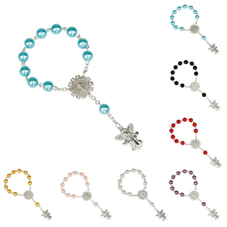 Pearl Beads Religious One Decade Car Rosary First Holy Communion Baptism Mini Catholic Bracelet
