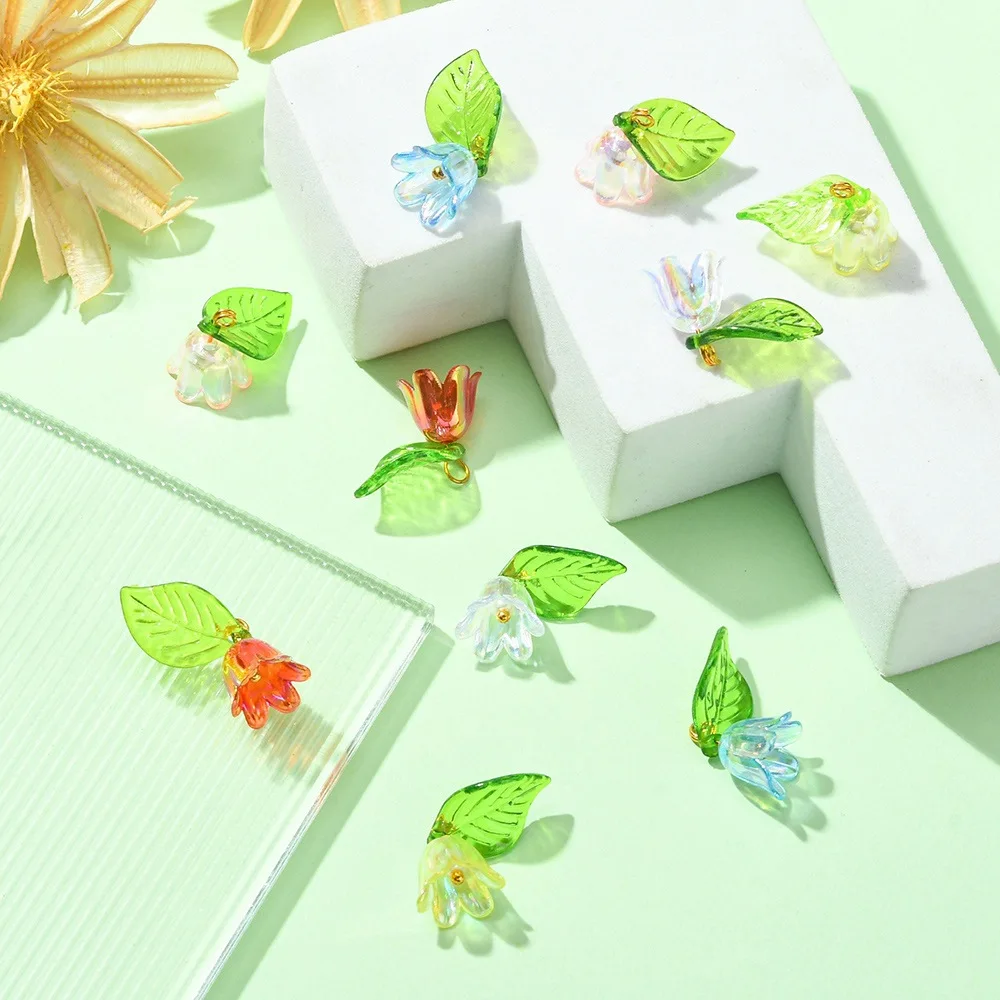 Rawmand 10 pcs Orchid Charms Acrylic Leaf and Flower Charm Pendant for Jewelry Making DIY Craft Earring Necklace Bracelet