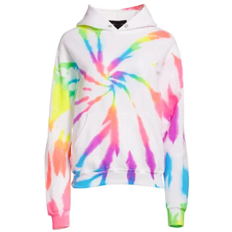 Wholesale Latest Design Neon Rainbow Hoodie Set Trendy 100% Cotton Custom Tie Dye sweatsuit joggers tracksuit for women