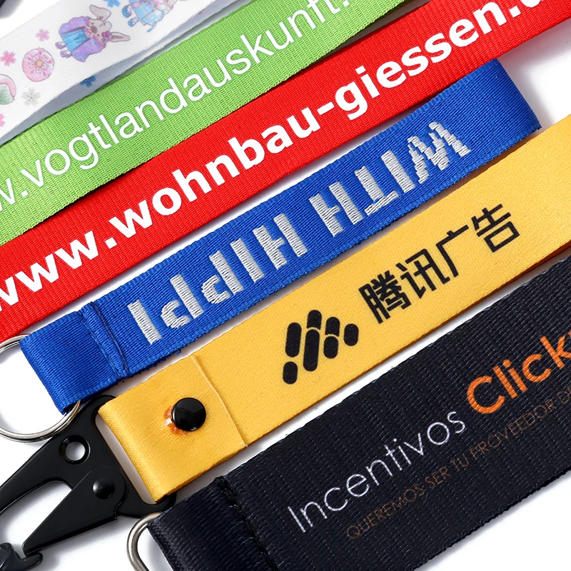 Colorful Short Carabiner Lanyard Wristlet Webbing Free Design Custom Polyester Laynards Hand Wrist Strap Lanyard Keychains