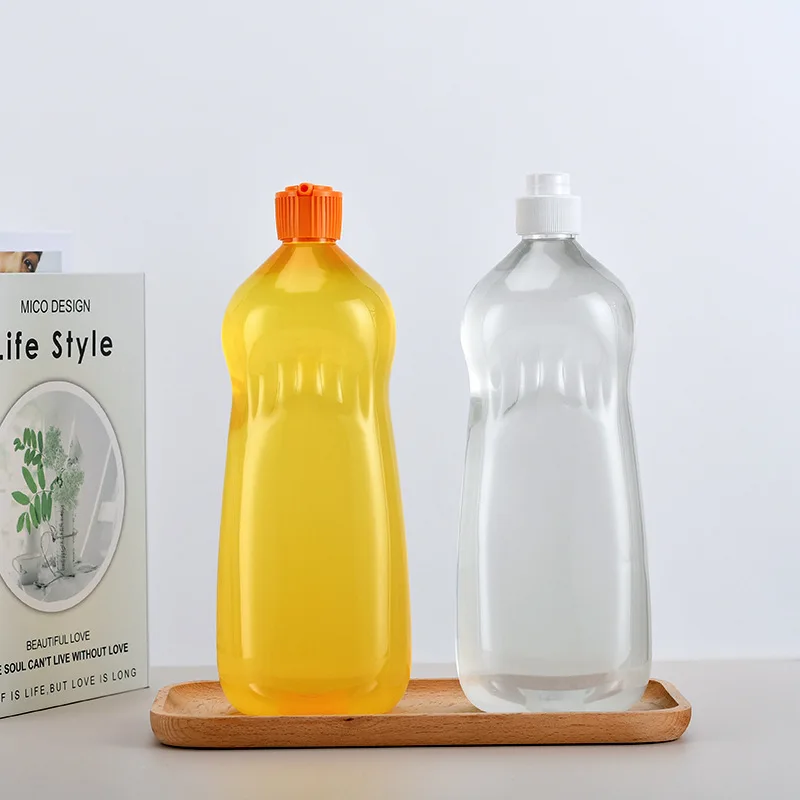 Customized Transparent Kitchen Dishwashing Liquid Package  850ml Plastic PET Household Cleaning Agent Bottle with Screw Flip Cap