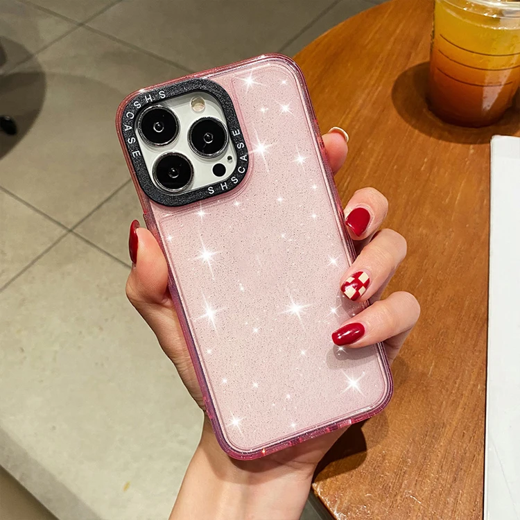Clear Glitter Silicone Case with Logo Camera Protection for iPhone 13 Glitter Case