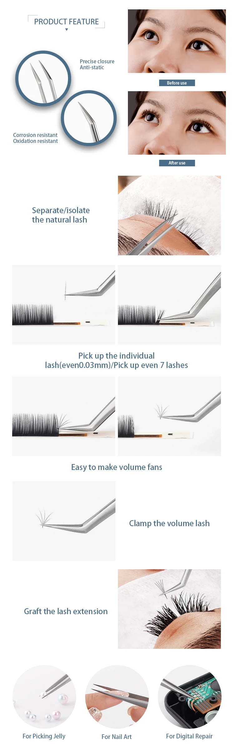 ELITER Hot Sell In Stock Full Range Titanium Eyelash Tweezer Steel Eyelash Tweezer Eyelash Tweezer Extensible