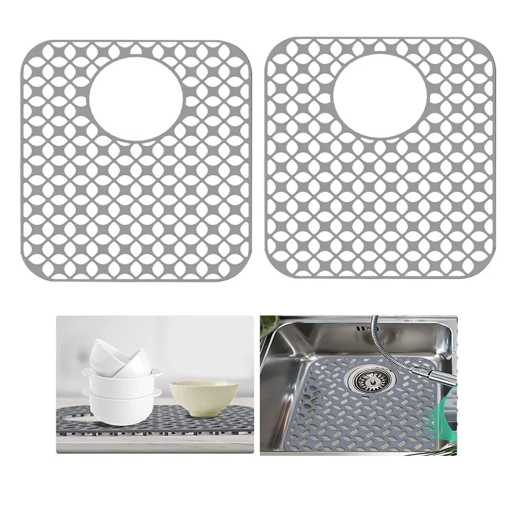 Silicone Folding Non-slip Rear Drain Kitchen Sink Mats Protector for Bottom of Farmhouse Stainless Steel Porcelain Sink