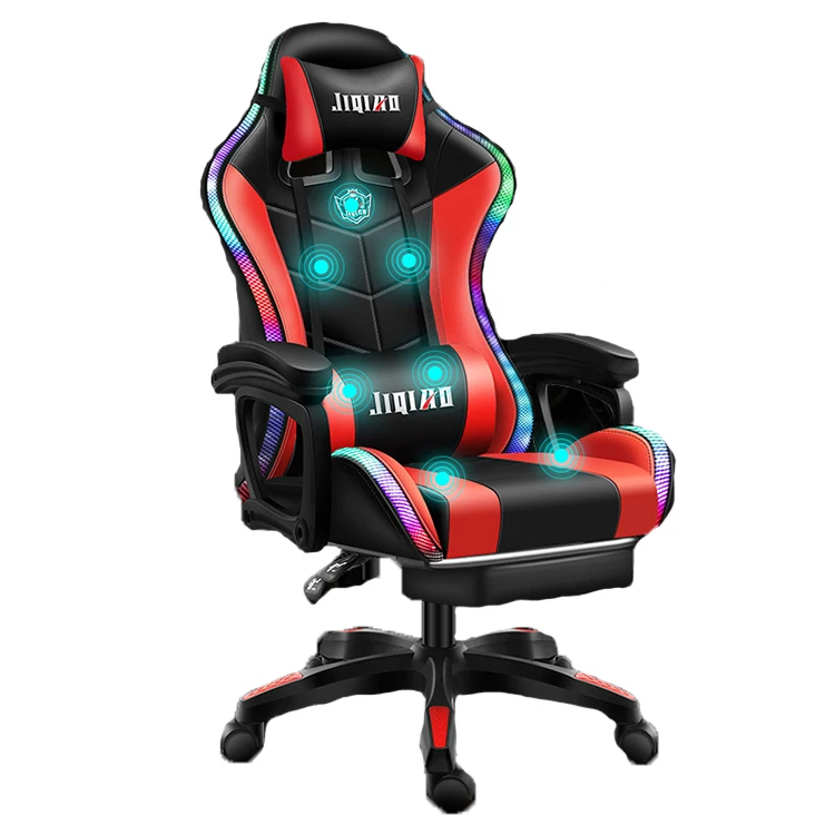 wholesale good price swivel white pu leather racing massage gaming chair silla gamer rgb gaming chair with lights and speakers
