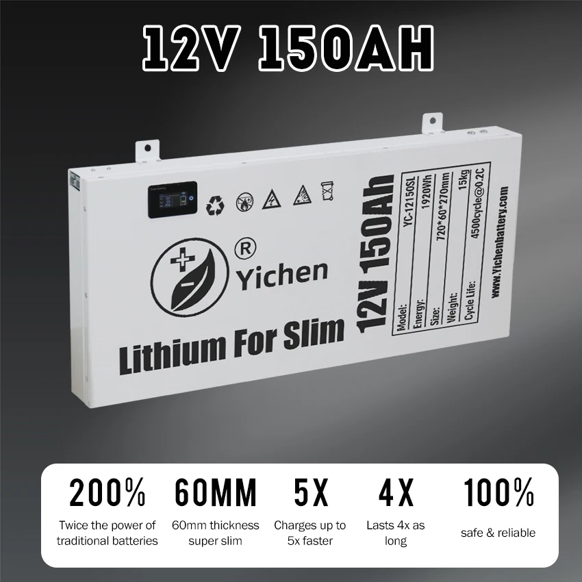 Dual Purpose 12v Slimline LiFePO4 Batteries Lithium ion Battery 100ah 150ah 200ah Camping  LFP battery with Bluetooth Display