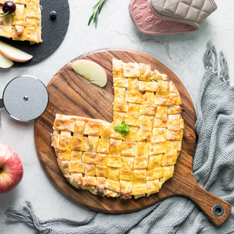 Кухня 12 дюймов Круглая деревянная доска для резки хлеба и крекеры блюдо разделочная акации пиццы