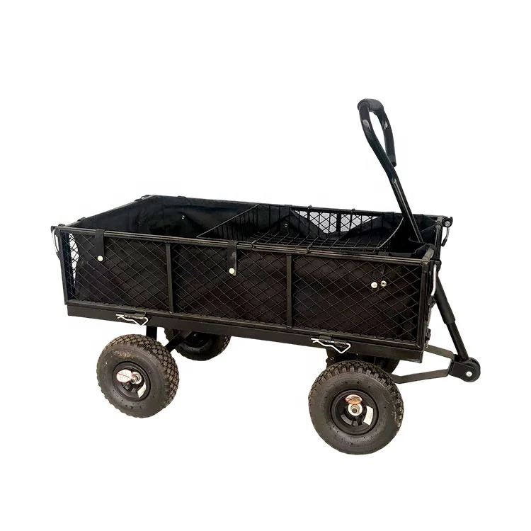 Heavy Duty Beach Wagon 4 Wheels Utility Outdoor Steel Mesh Garden Trolley Garden Tool Cart
