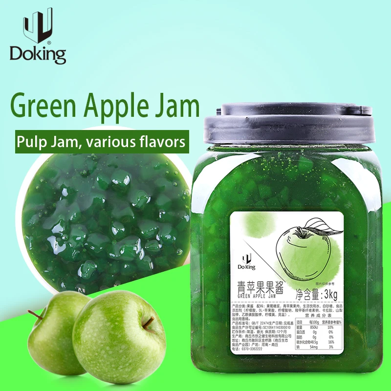 Лидер продаж сладкий зеленый фруктовый джем Doking 3 кг яблочный для Пузырькового чая