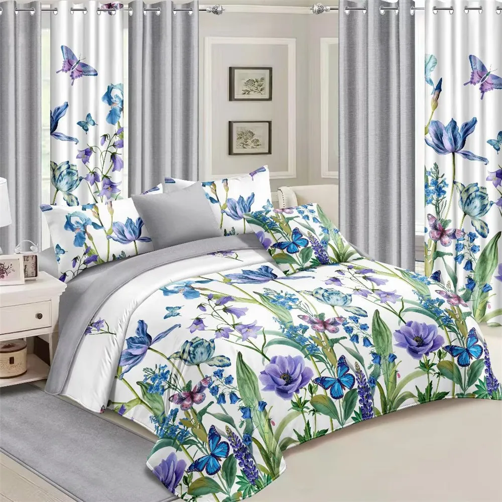 wholesale home textile 3d printed polyester fabric bedsheet curtain bedding set