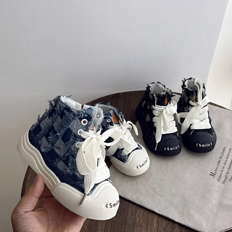 IDOIT Wholesale New Non Slip Kid Canvas Casual Shoes Girls Boots Kids Children High Top Flat Shoes