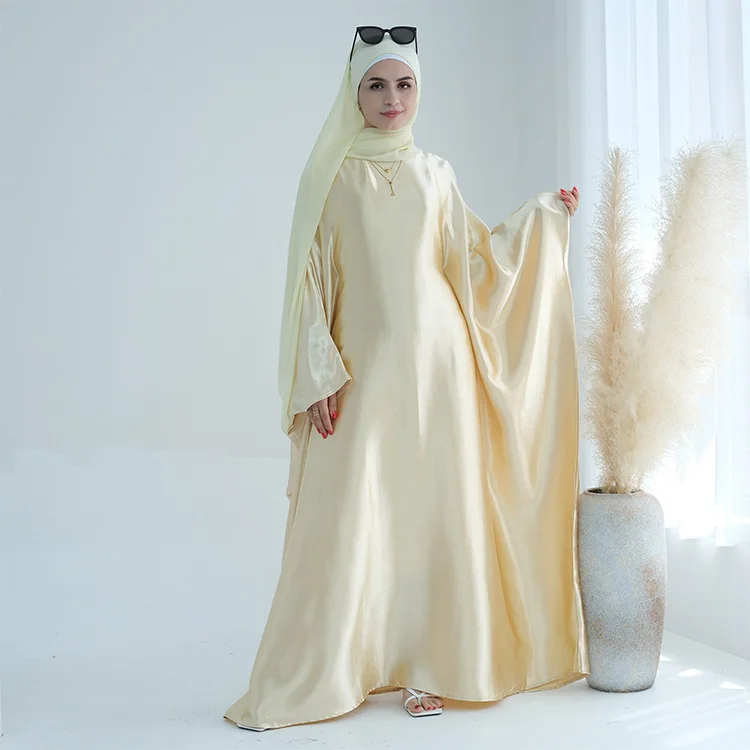 Premium Plain Abaya Women Muslim Arabian Dress Turkey Butterfly Sleeves Kaftan Robes Closed Glitter Abaya