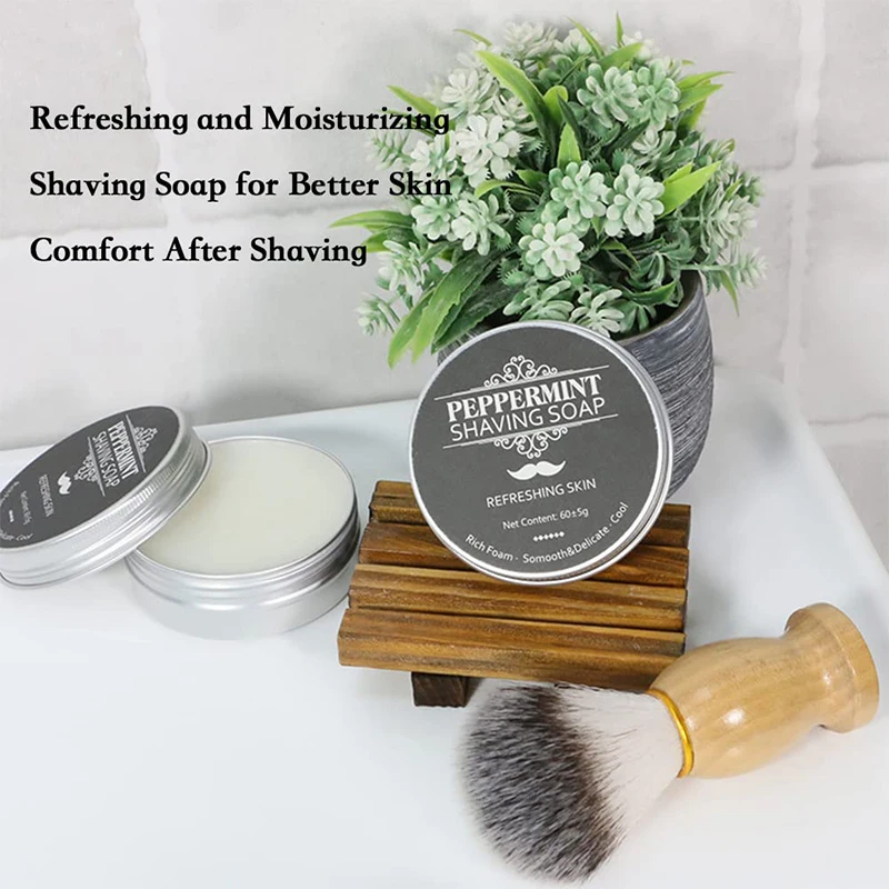Custom Private Label Rich Foam Natural Plant Cheap Hotel Mens Peppermint Beard Shaving Soap Cream with Brush For Smooth Shave