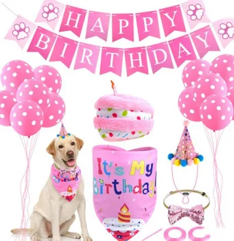 Pink Dog Health Holiday Party Balloon hanging Flag Card triangular mouth Water scarf Bowtie Cake Hat Balloon