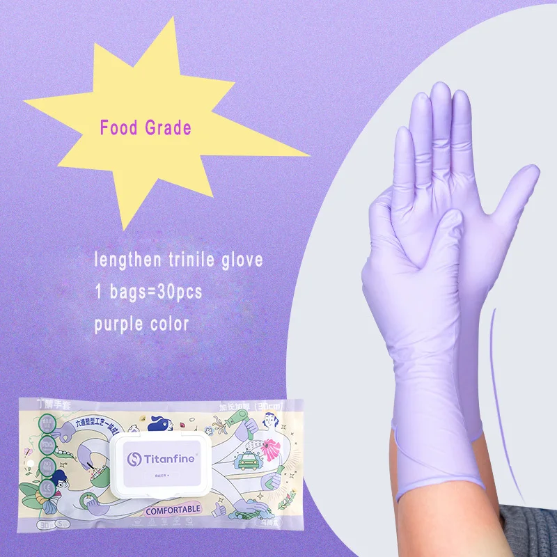 30pcs pack NonToxic Food Grade Long Thick 12inch Purple Powder Free Disposable Household Kitchen Cleansing Nitrile Gloves China